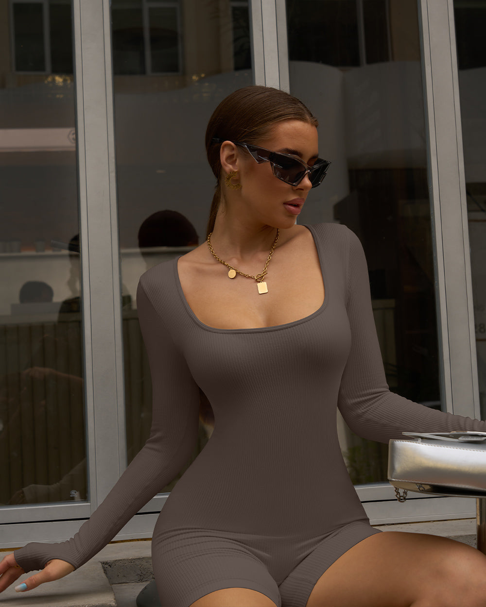 Long Sleeve Square Neck Jumpsuits Rompers