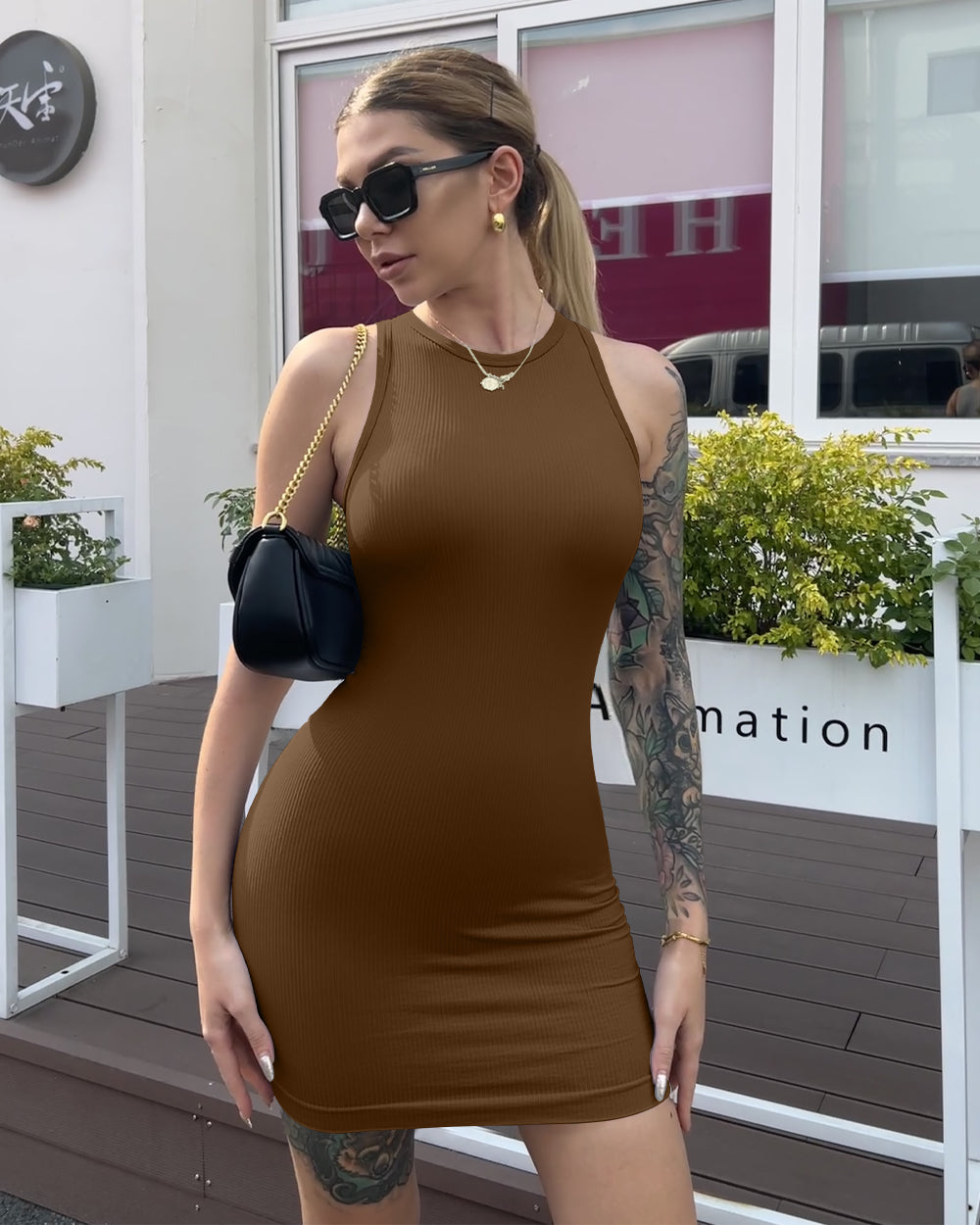 Ribbed Sleeveless Halter Neck Dresses