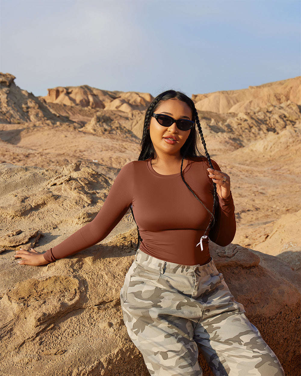 Crew Neck Long Sleeve Ruched Stretch Fitted Bodysuits