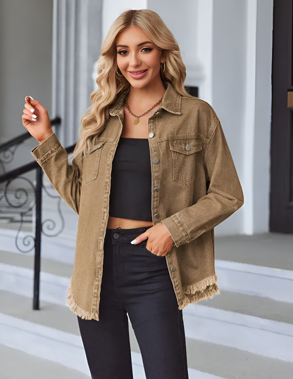 Aveline Ripped Fringe Denim Jacket